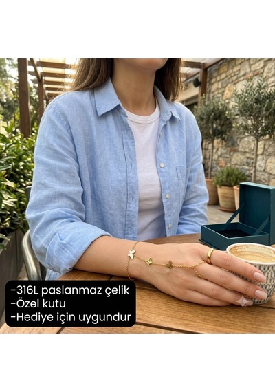 Butterfly Grace Hand Chain Üçlü Kelebek Figürlü Şahmeran Bileklik Çok Renkli