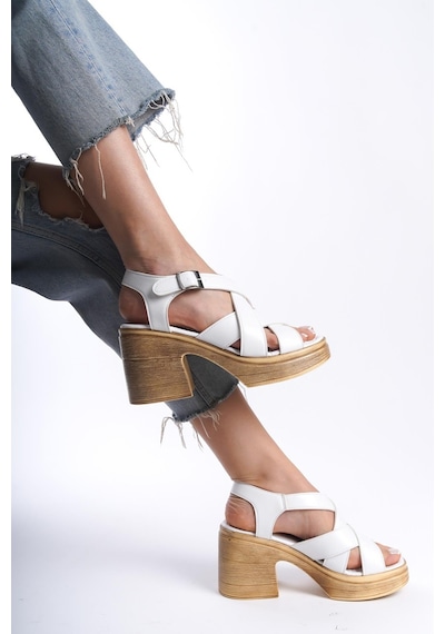 Preshley Kadın Diego Beyaz Ortopedik İç Taban 8 Cm Platform Topuk Sandalet-beyaz Beyaz