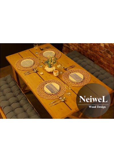 Neiwel Garden Dian Doğal Ahşap Banklı Bahçe Masa Takımı-120-220 Takım Açık Ceviz