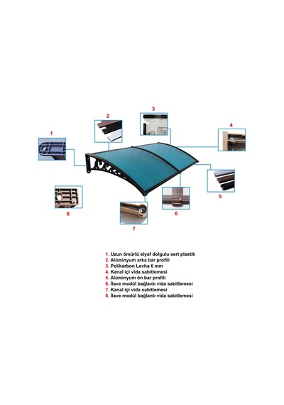 Plastik Ayak 6mm Levhalı Pratik Sundurma 100x240 Cm Gri