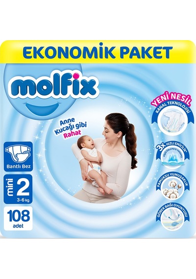 Molfix Bebek Bezi 2 Beden Mini Ekonomik Paket 108 Adet