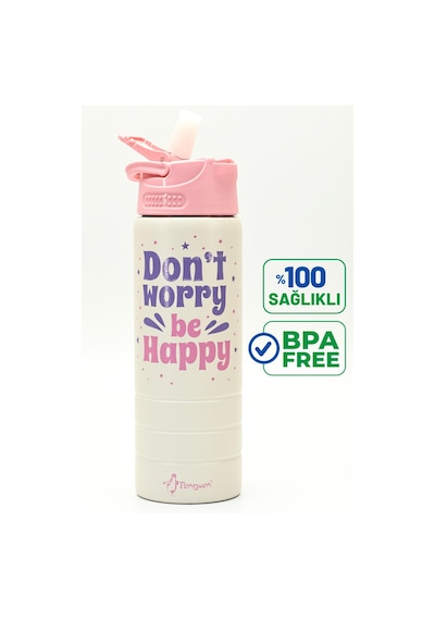 Paslanmaz 304 Çelik Matara Pipetli Motivasyon Matarası Suluğu 304 Çelik Suluk Pembe 750 Ml 1156 Pembe