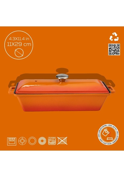 Döküm Ekmek Kabı/terrine, 11x29 Cm, Turuncu Çok Renkli