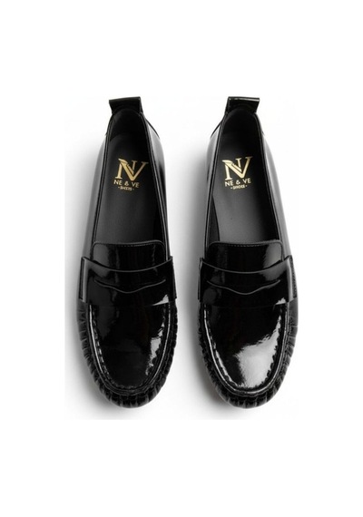 Ne&ve Shoes Siyah Rugan Deri Astarsız Esnek Kadın Günlük Şık Ve Rahat Loafer