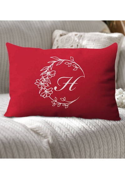Bk Gift Kişiye Özel Harfli Premium Kumaş Kırmızı Dikdörtgen Yastık Kılıfı-4 Sadece Yastık Kılıfı , Ev Dekorasyonu