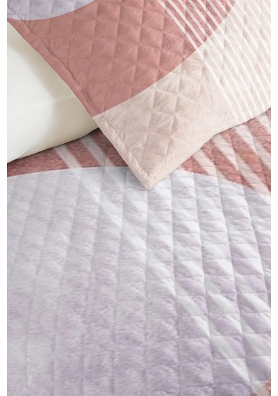 Geometrik Pudra Genç Odası Tek Kişilik Pike Takımı - Modern Bej 160x220 Cm Kapitone Yatak Örtüsü Kırık Kâğıt Nefesi
