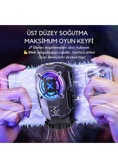 Coofbe Dijital Göstergeli Turbo Fan Işıklı Klipsli 27w Telefon Soğutucu Radyatör Tüm Telefonlara Uyumlu