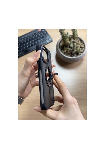 Apple iPhone Uyumlu 14 Pro Max Standlı Ve Yüzüklü Magsafe Kılıf Soocase721 Kahverengi