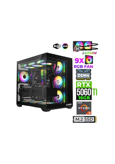 Xaser Astra X250 R5-5600X 32 GB Ram 1 TB M.2 Nvme SSD 16 GB RTX5060 Ti Free Dos Masaüstü Oyuncu Bilgisayarı