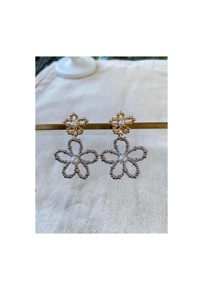 İncili Papatya İki Renkli Küpe Gold/silver - 737637078 Gold/silver - 737637078 Gold/silver