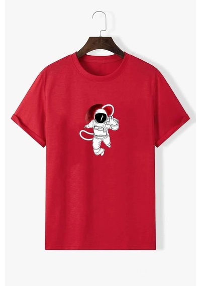 Flood Of Style Unisex Nasa Baskılı T-shirt Kırmızı