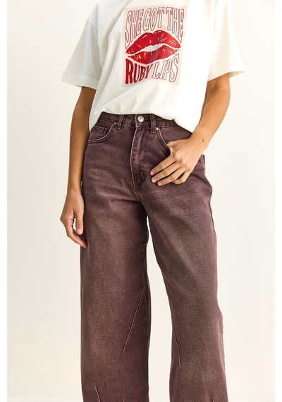 Shade Kadın Vintage Yıkamalı Baggy Kesim Rahat Kalıp Denim Pantolon 703 60286060 - Mürdüm