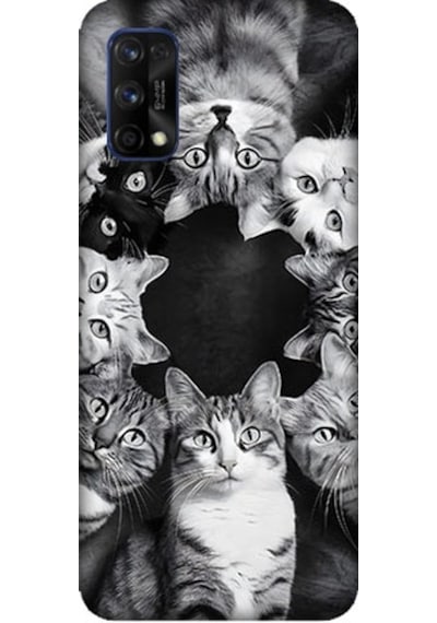 Realme 7 Pro Uyumlu Kedi Ve Uzay Desenli Silikon Kılıf