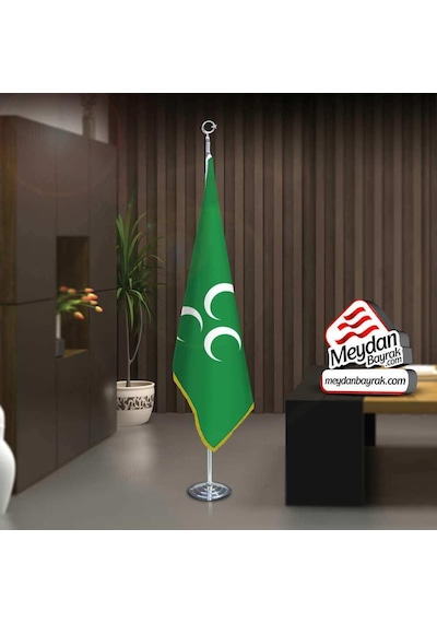Yeşil Üç Hilal Sancak Bayrak -ofis -makam-toplantı Odaları -direkli -saçaklı Makam Bayrağı 1