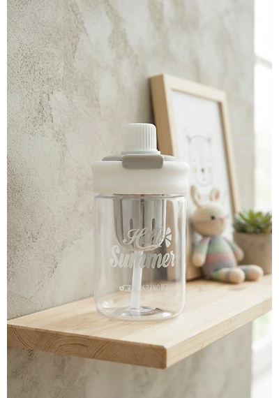 Askılı Pipetli Sızdırmaz Meyve Hazneli Suluk 600 Ml Beyaz