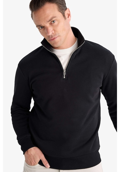 Defacto Regular Fit Dik Yaka Yarım Fermuarlı İçi Yumuşak Tüylü Basic Düz Sweatshirt X7405az25aubk81 Siyah