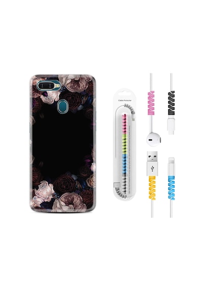 Oppo A5S Kılıf Kablo Koruyuculu Dark Flowers 1906