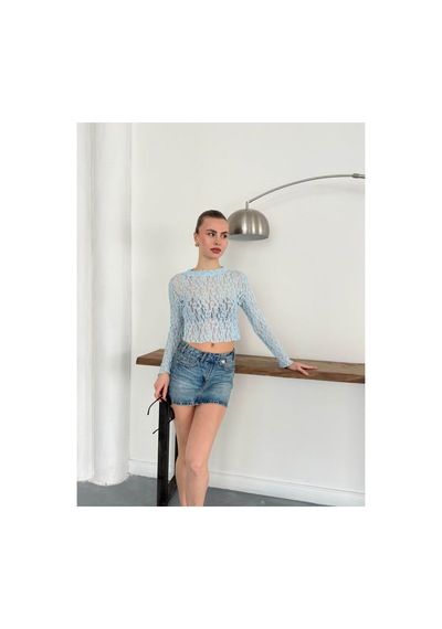 Verymoda Dantel Abiye Bluz F1886 Mavi