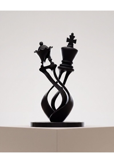 Satranç Kral Ve Kraliçe Biblosu Modern Bükümlü Spiral Tasarım Mat Siyah 15 Cm Masaüstü Kitaplık Dekoru Çiftlere Yıldönümü Hediyesi 15cm