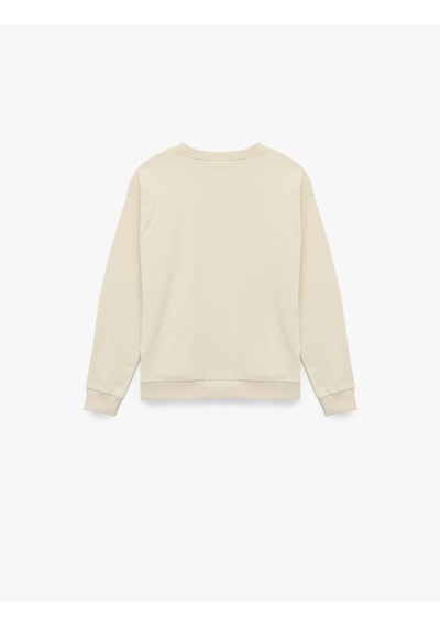Koton Şardonlu Uzun Kollu Bisiklet Yaka Pamuklu Baskılı Sweatshirt Bej 6wkg10454ak Ekru