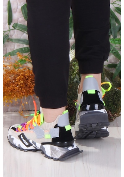 Fort Gj Elanur Rahat Kalın Taban Özel Tasarım Sneaker Kadın Spor Ayakkabı Bej