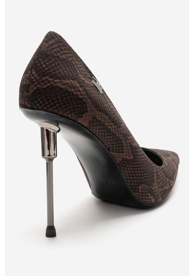 Luvishoes Carlas Kahverengi Desenli Kadın Topuklu Ayakkabı Kahverengi