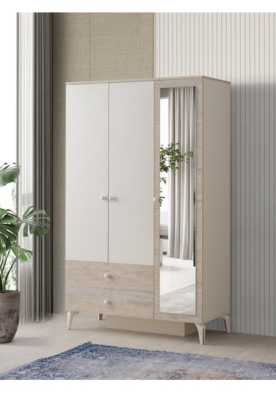 Petra 3 Kapaklı Aynalı Elbise Dolabı Gardrop 120x55x200