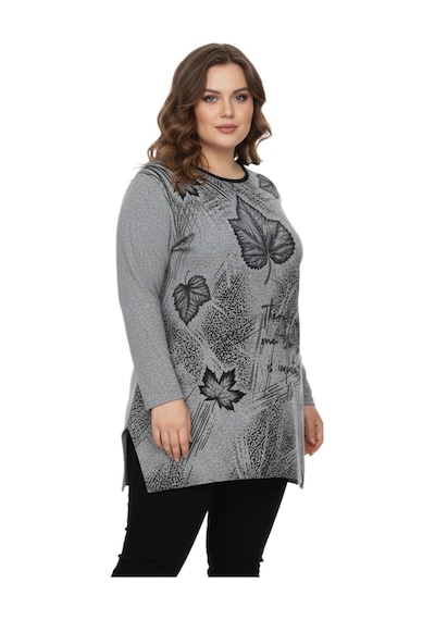 Kadın Yumoş Taşlı Baskılı Tunik Bgl-st05070 Gri