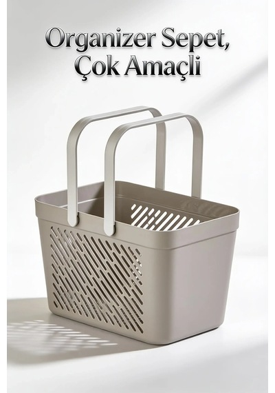 3'lü Gri Çok Amaçlı Kulplu Sepet Mutfak Banyo Çamaşır Organizer Seti Çok Renkli