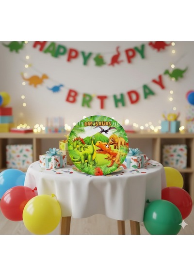 Sevimli Dinozor Temalı Karton Tabak - 23 Cm Parti Tabağı 8'li