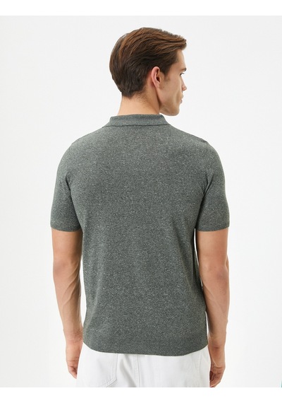 Koton Polo Yaka Triko Kazak Slim Fit Kısa Kollu Kırçıllı Haki 4sam70008ht Haki