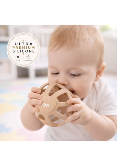 Tgm Baby Kalp Desenli Bebek Diş Kaşıyıcı Ultra Premium Silikon Top Açık Kahverengi