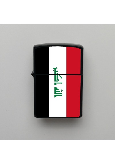 Irak Iraq Klasik Ülke Bayraklı - Benzinli Siyah Çakmak - Hediyelik Siyah