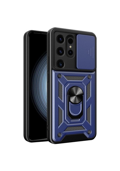 Samsung Galaxy  Uyumlu- S24 Ultra Kılıf Pars Lens Yüzüklü Silikon - Lacivert