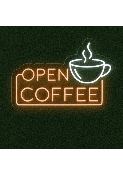 Open Coffee Yazılı Ve Şekilli Neon Tabela Turuncu