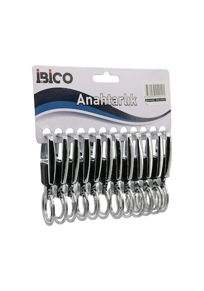 İbico İ12-012 Dikdörtgen Model Gövde Metal Plastik Kaplı Anahtarlık Çift Halkalı Kemer Geçmeli- 12'li Paket Çok Renkli