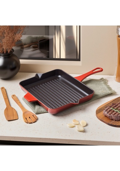 Aryıldız Duo Cast Grill Tava Kırmızı 26x32 Cm Renkli