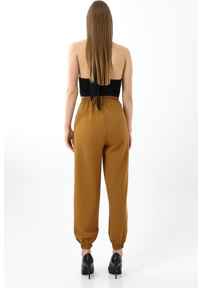 Winmoda34 Kadın Maskülen Paçası Lastikli Jogger Kumaş Pantolon Hardal