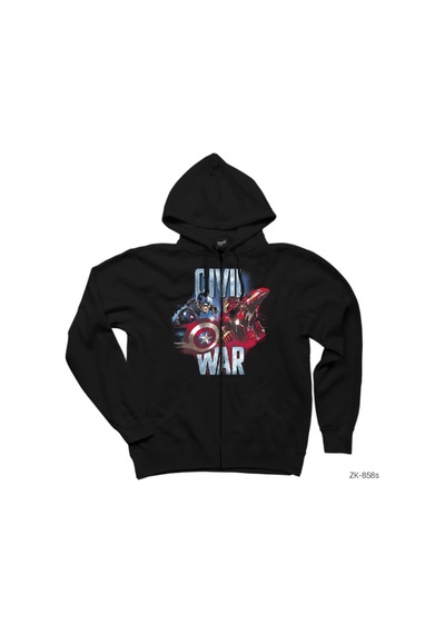 Civil War Captain America Iron Man Siyah Fermuarlı Kapşonlu Sweatshirt