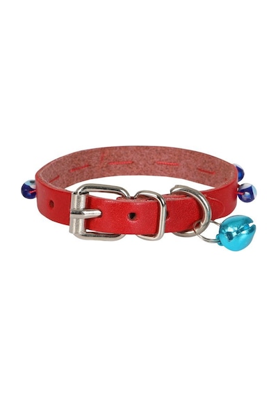 Cattie Boncuklu Deri Kedi Boyun Tasması S 1x18-22CM Kırmızı