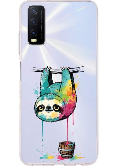 Vivo Y20s İle Uyumlu Splash Tembel Hayvan Tasarımlı Şeffaf Silikon Kılıf Şeffaf