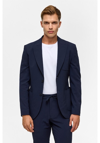 Süvari Lacivert Slim Desenli Sivri Yaka 6 Drop Takım Elbise-38834 Lacivert