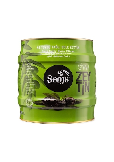 Şems Yağlı Sele Siyah Zeytin 351-380 Kalibre Zeytin 2 Kg- Teneke Ambalaj