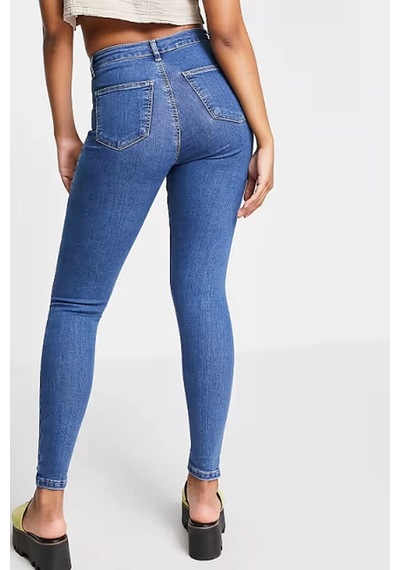Yırtık Mavi Yüksek Bel Skinny Fit Jean Likralı Önü Cepsiz Tayt Pantolon