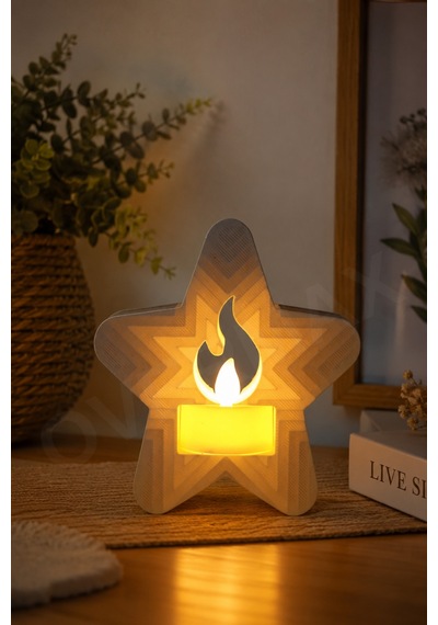 Dekoratif Yıldız Led Mumluk Pilli Gece Lambası Sıcak Beyaz Işık 12x10 Cm Led'li Yıldız - 895345099
