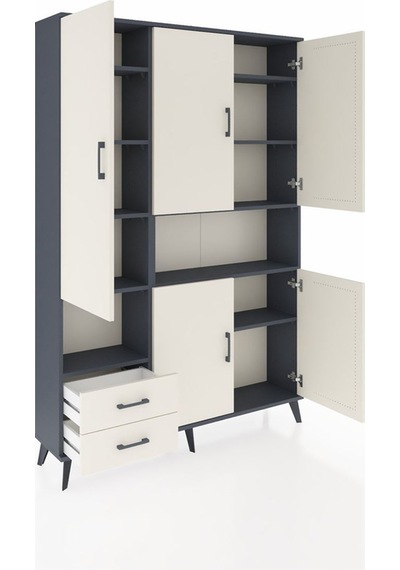 Arges Dolap 10 Raflı 2 Çekmeceli 5 Kapaklı 132x30x195 Antrasit-aytaşı/aytaşı Aytası/aytası