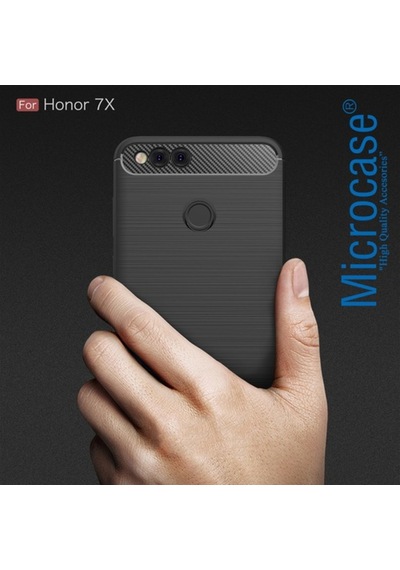 Huawei Honor 7X Brushed Carbon Fiber Silikon Tpu Kilif + Cam 252427122 - Seçenek / Renk-Cam Koruma-Gri-Cam Istemiyorum