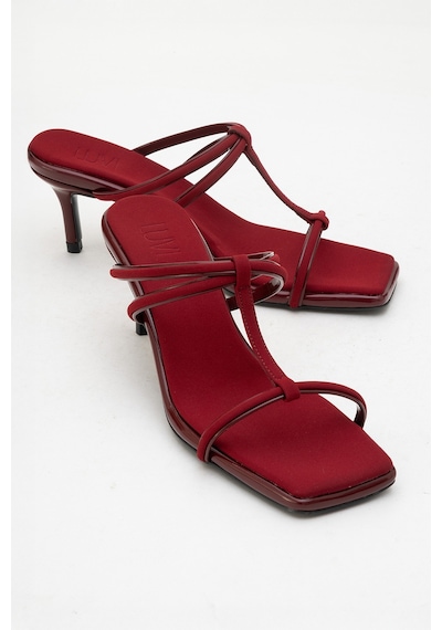 Luvishoes Luvi Shoes Mocha Bordo Kare Burunlu İnce Bantlı Kadın Topuklu Terlik Bordo