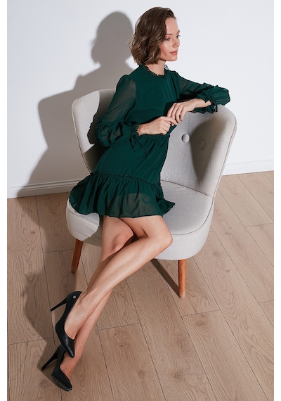 Lela Regular Fit Dik Yaka Büzgülü Astarlı Mini Bayan Elbise 611El345 Zümrüt Lela Regular Fit Dik Yaka Büzgülü Astarlı Mini Bayan Elbise 611El345 Zümrüt