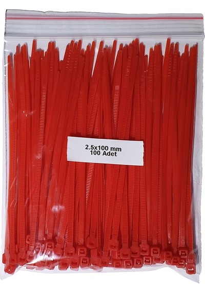 Plastik Kablo Bağı Kırmızı 2,5 x 100 mm Cırt Kelepçe 100 Adet